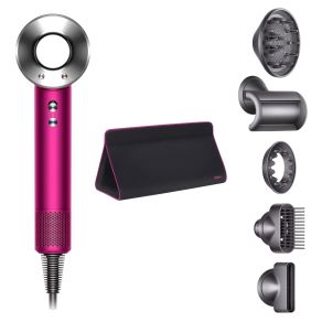 Фен Dyson Supersonic HD07 (фуксия/яркий никель) с 5 насадками и черным дорожным чехлом