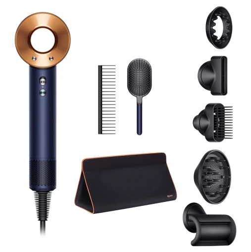 Фен Dyson Supersonic HD07 (синий/медный) с 5 насадками и черным дорожным чехлом