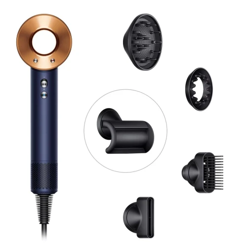 Фен Dyson Supersonic HD07 (синий/медный) с 5 насадками и черным дорожным чехлом