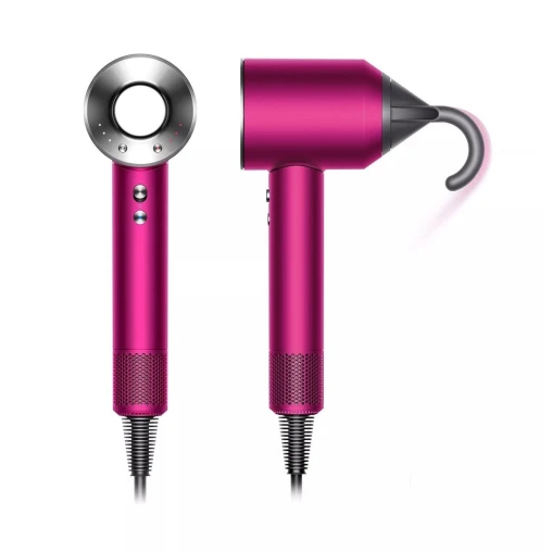 Фен Dyson Supersonic HD07 (фуксия/яркий никель) с 5 насадками, черным дорожным чехлом и подставкой