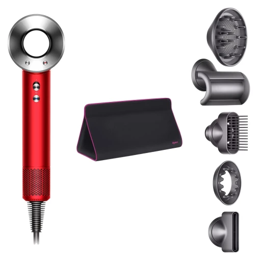 Фен Dyson Supersonic HD07 (красный) с 5 насадками и черным дорожным чехлом