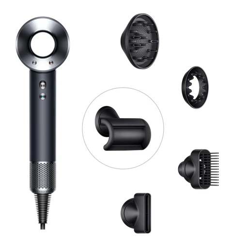 Фен Dyson Supersonic HD07 (черный/серебристый) с 5 насадками и черным дорожным чехлом