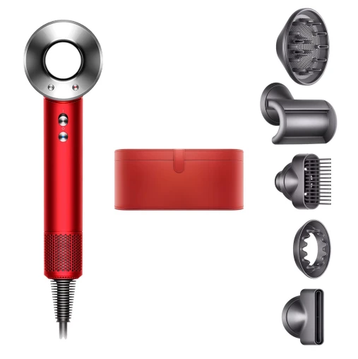 Фен Dyson Supersonic HD07 (красный) с 5 насадками и боксом красного оттенка